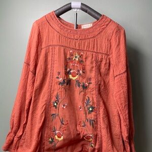 Altar'd State Floral Embroidered Top in Coral